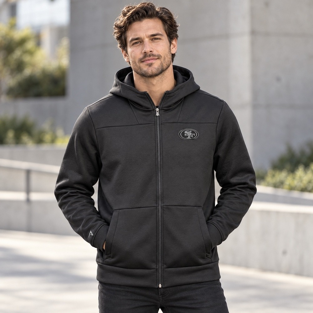 Antigua San Francisco 49ers Black Full Zip Performance Hoodie Mens XL NFL